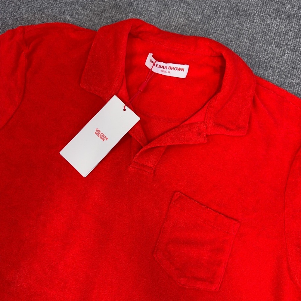 Orlebar Brown Polo Shirt Men XL Summer Red Terry Towelling Tailored Fit Resort